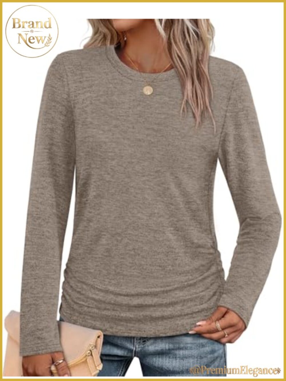 Ruched Long Sleeve Tunic Sweater Crew Neck Loose Fit Women's Top